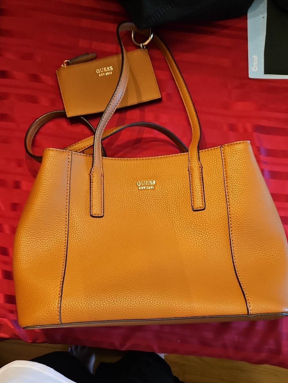 GUESS Tan Pebbled Leather Tote with Cardholder